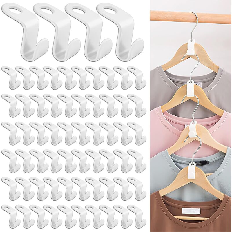foto del prodotto bebusingoto 50 ganci appendiabiti, connettori per grucce, ganci salvaspazio, mini grucce a cascata, organizer per armadio salvaspazio bianco 