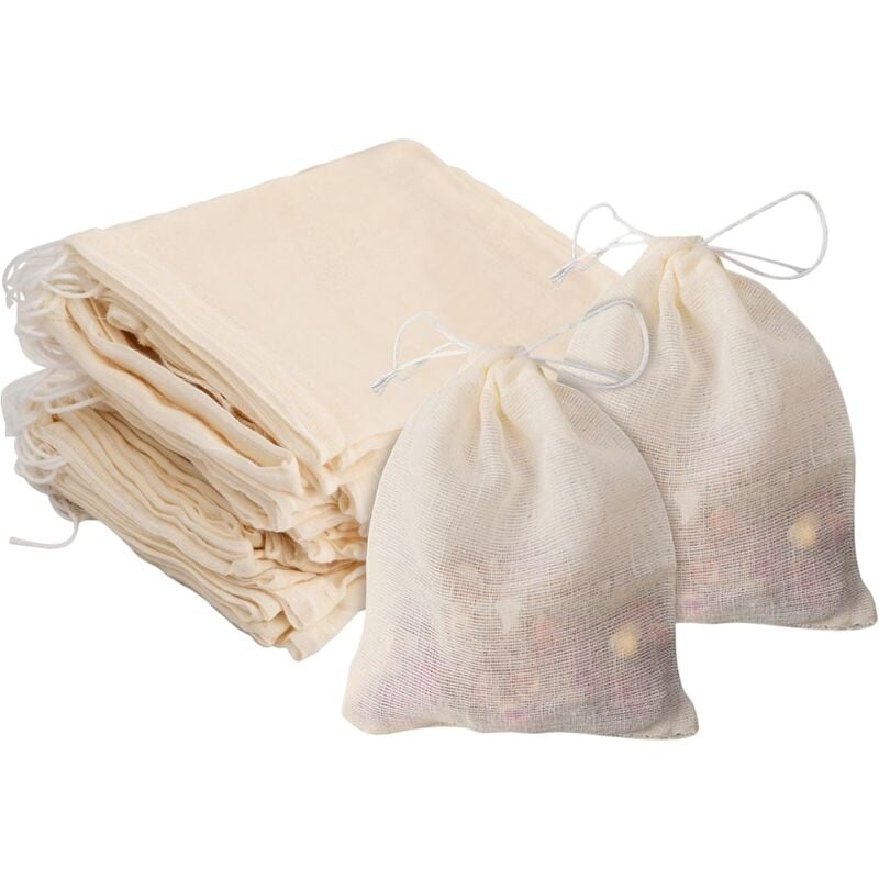 foto del prodotto bebusingoto 50 pezzi sacchetti filtro per t in cotone, sacchetti in mussola di cotone, sacchetti riutilizzabili per t , bustine di t in cotone