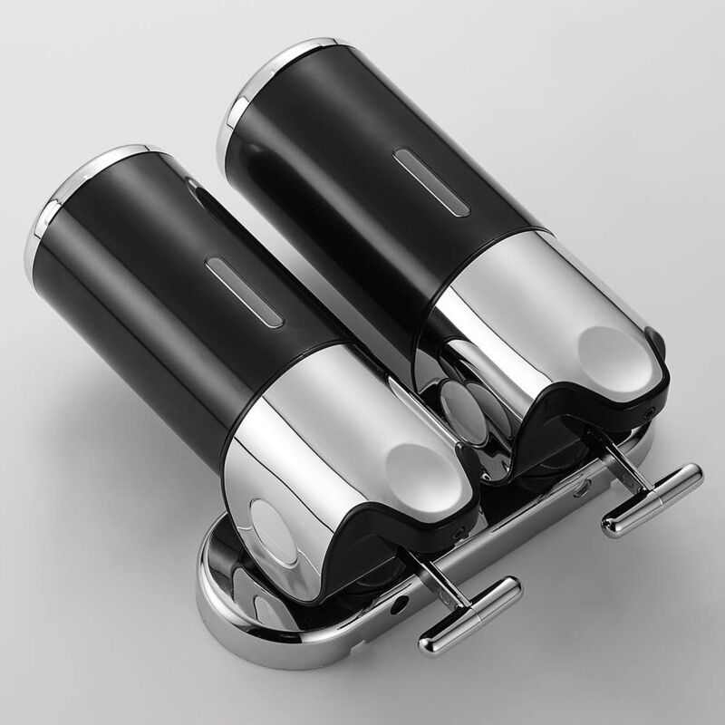 foto del prodotto bebusingoto 500 ml x 2 dispenser di sapone a parete, dispenser di sapone per le mani a doppia testa, dispenser di shampoo liquido e gel doccia per