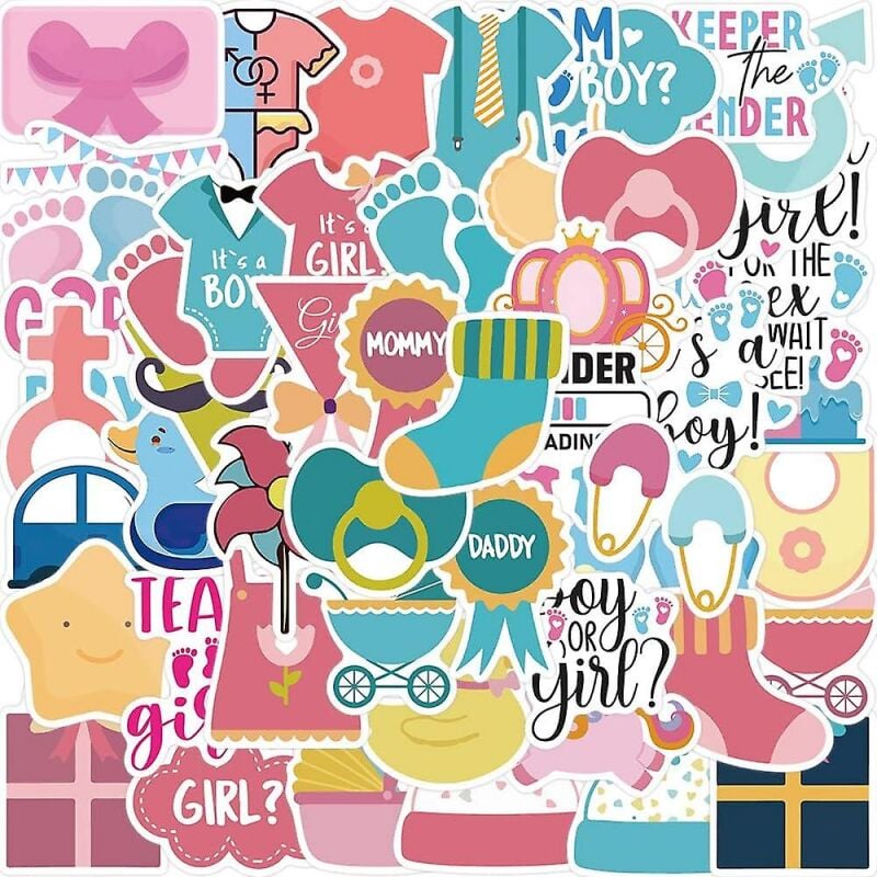 foto del prodotto bebusingoto - 52 adesivi per rivelare il sesso del bambino, adesivi per rivelare il sesso impermeabili, adesivi in vinile. per decorazioni e giochi per rivelare il sesso.