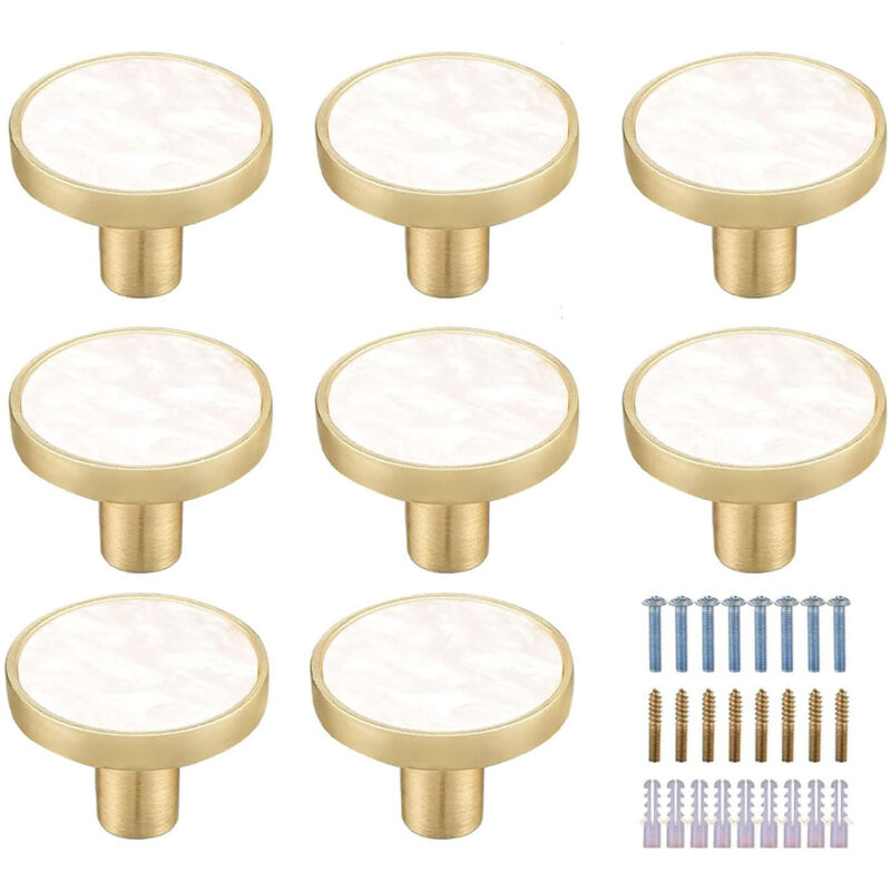 foto del prodotto bebusingoto 8 pezzi, bianco pomelli rotondi in ottone e marmo per mobili, pomelli e ganci decorativi per cassetti della cucina bianchi.