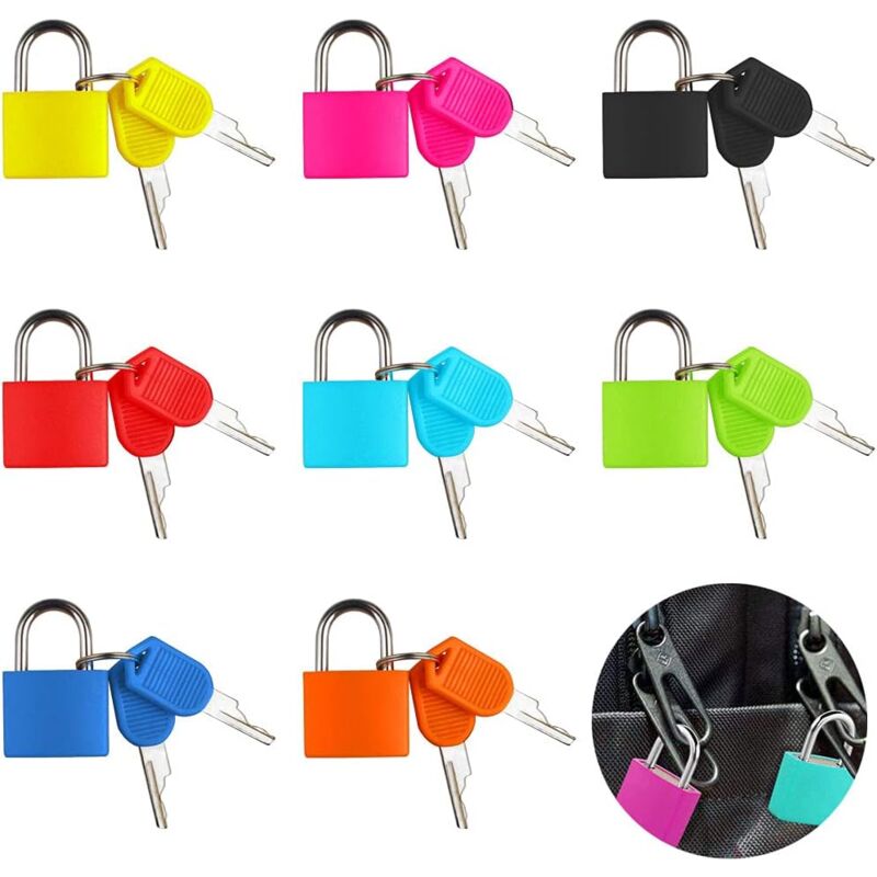 foto del prodotto bebusingoto 8 pezzi, multicolore lucchetto per armadietto con 2 chiavi, mini lucchetto per bagagli, lucchetto con chiave per zaino, valigia da