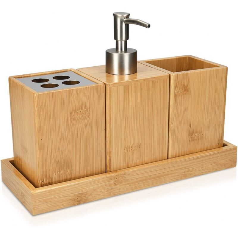 foto del prodotto bebusingoto accessori per il bagno 4 accessori per il bagno in bamb portaspazzolino dispenser di sapone bicchiere supporto