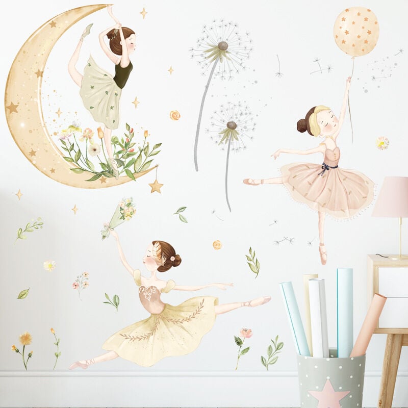 foto del prodotto bebusingoto adesivi acquerello a forma di stella e luna, decorazione per la stanza da ballo, per bambini, adesivi autoadesivi per sfondo, adesivi
