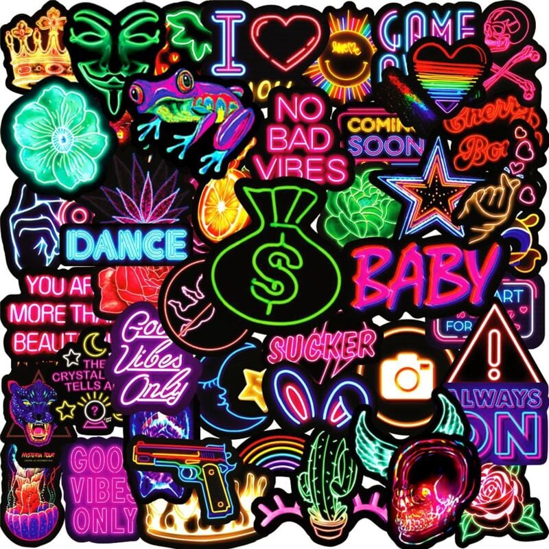 foto del prodotto bebusingoto adesivi al neon, confezione di adesivi in vinile impermeabili per paraurti, laptop, skateboard, borraccia, bagagli, telefono, adesivi