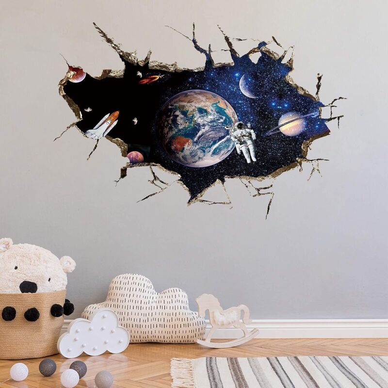 foto del prodotto bebusingoto - adesivi murali 3d con pianeti, galassie e astronauti, adesivi murali rimovibili con vista sulla finestra dell'universo, spazio e astronave, per bambini, camera da letto e soggiorno.