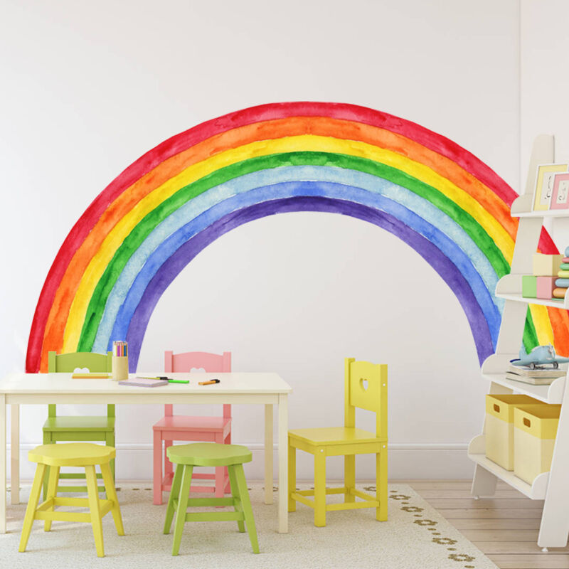 foto del prodotto bebusingoto adesivi murali arcobaleno grandi ad acquerello da 70,8 x 33,9 pollici, adesivi murali arcobaleno in vinile, adesivi murali arcobaleno