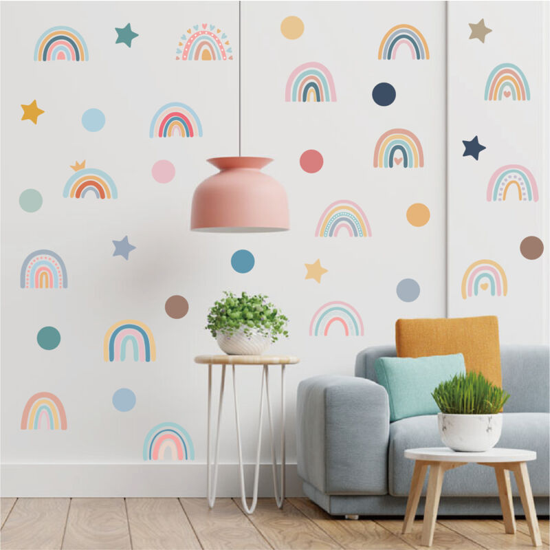 foto del prodotto bebusingoto adesivi murali arcobaleno, stelle, pois, vento di posimia, per cameretta dei bambini, decorazione murale per camera da letto di una