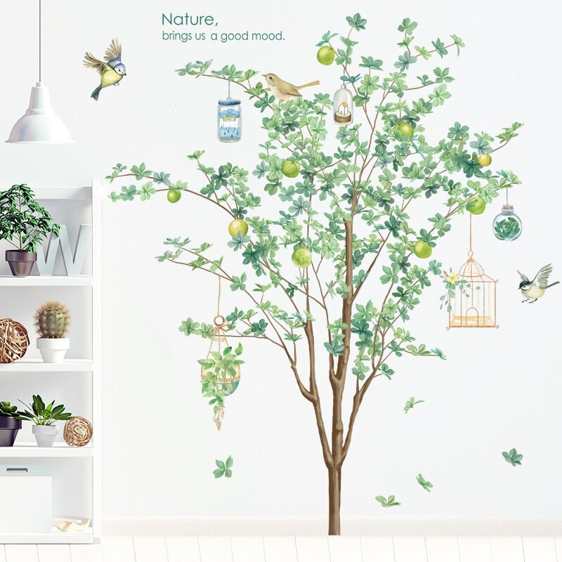 foto del prodotto bebusingoto adesivi murali con alberi di arancio e uccelli, adesivi murali con piante in vaso verdi da staccare e attaccare per camera da letto e