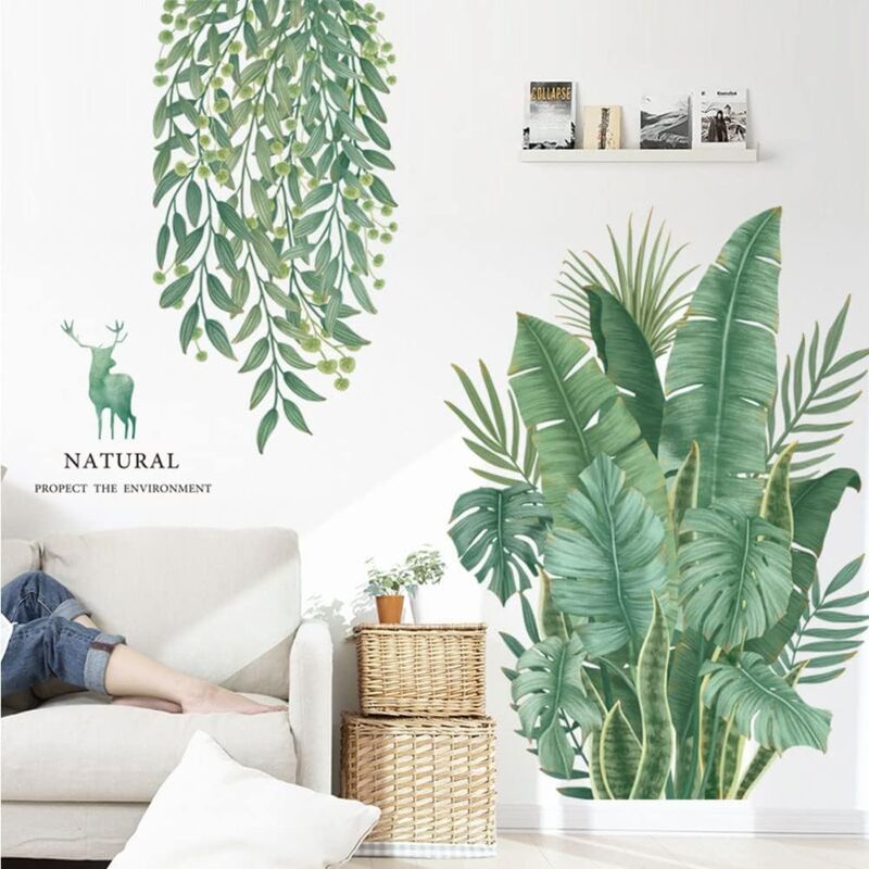 foto del prodotto bebusingoto adesivi murali con piante verdi, adesivi murali con foglie di piante, decorazioni naturali adatte per porte, camere da letto, pareti,