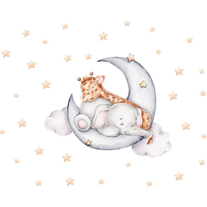 foto del prodotto bebusingoto adesivi murali elefante e giraffa per camerette dei bambini, decorazione da parete in vinile con motivo a luna e animali, adesivi