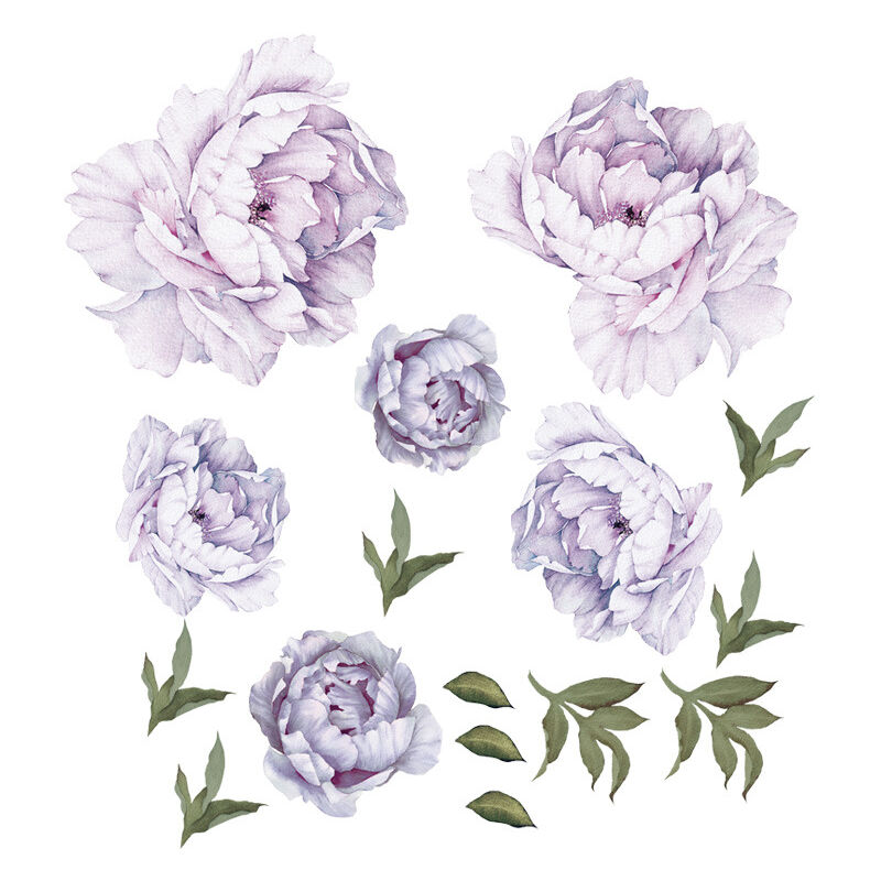 foto del prodotto bebusingoto adesivi murali floreali con peonie, fiori viola acquerellati, adesivi murali per camera da letto, delicati poster murali con fiori di