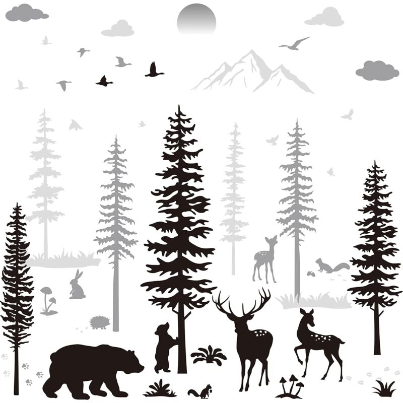 foto del prodotto bebusingoto adesivi murali per cameretta dei bambini, adesivi murali con cervi della foresta, adesivi murali con orso e pino, adesivi murali per