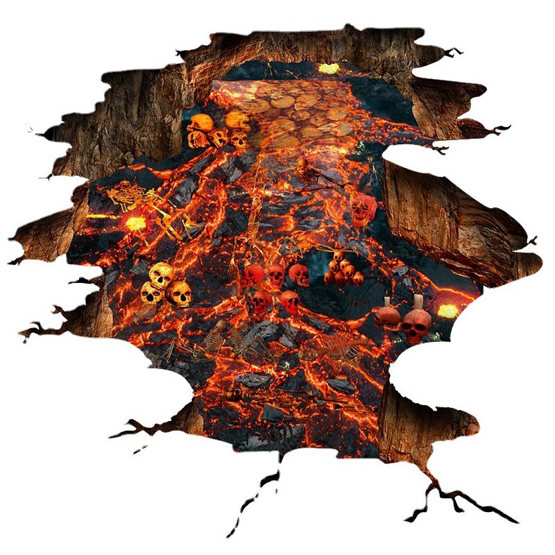 foto del prodotto bebusingoto adesivi per pavimenti con teschio e scheletro di halloween spaventosi, adesivi per pavimenti 3d con fiamme e lava spettrali per il