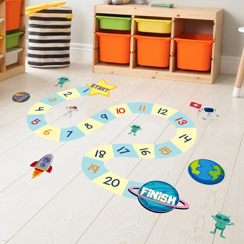 foto del prodotto bebusingoto adesivi per pavimento con gioco della campana digitale, universo creativo, giochi di puzzle numerici, carta da parati a traliccio per