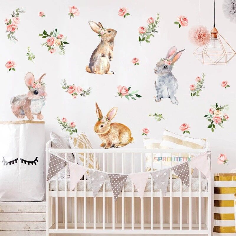 foto del prodotto bebusingoto adesivo da parete a forma di fiore di coniglio per la cameretta dei bambini, la cameretta dei bambini e il soggiorno