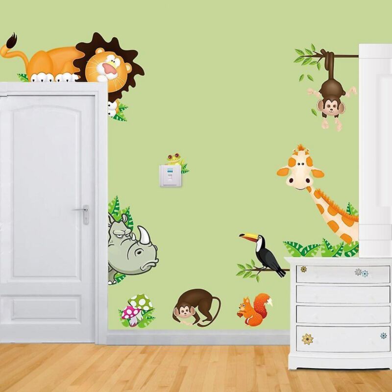 foto del prodotto bebusingoto adesivo da parete rimovibile con simpatici animali, giraffa, leone, scimmia birichina, bambini, neonati, casa, cameretta dei bambini,