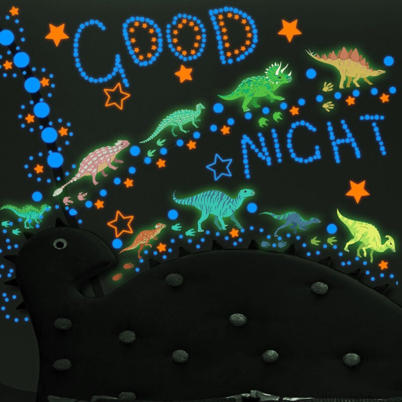 foto del prodotto bebusingoto adesivo murale luminoso a forma di dinosauro, adesivo murale colorato a forma di dinosauro, adesivo murale con impronte di dinosauro