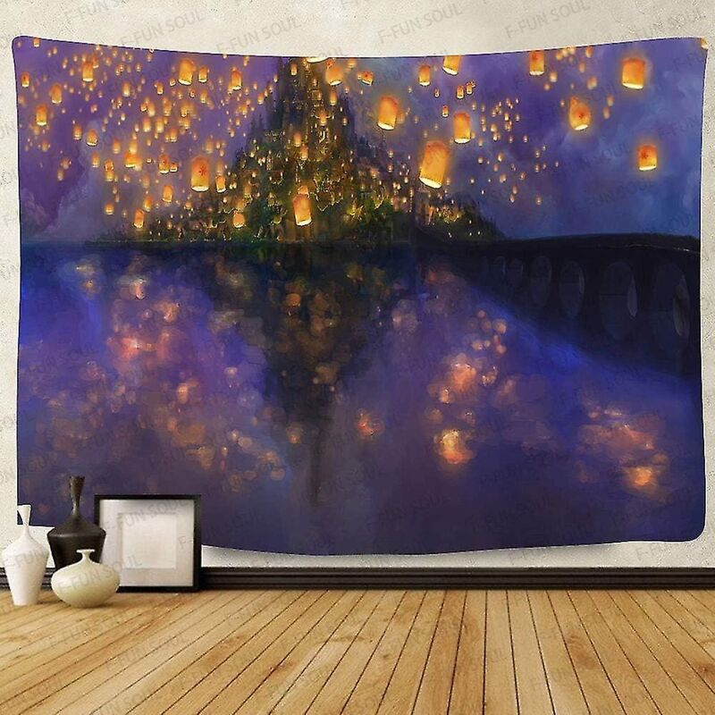 foto del prodotto bebusingoto arazzo castello notturno , 80x60 pollici, arazzo da parete con motivo sfocato a forma di castello con lanterna e cartoni animati, per