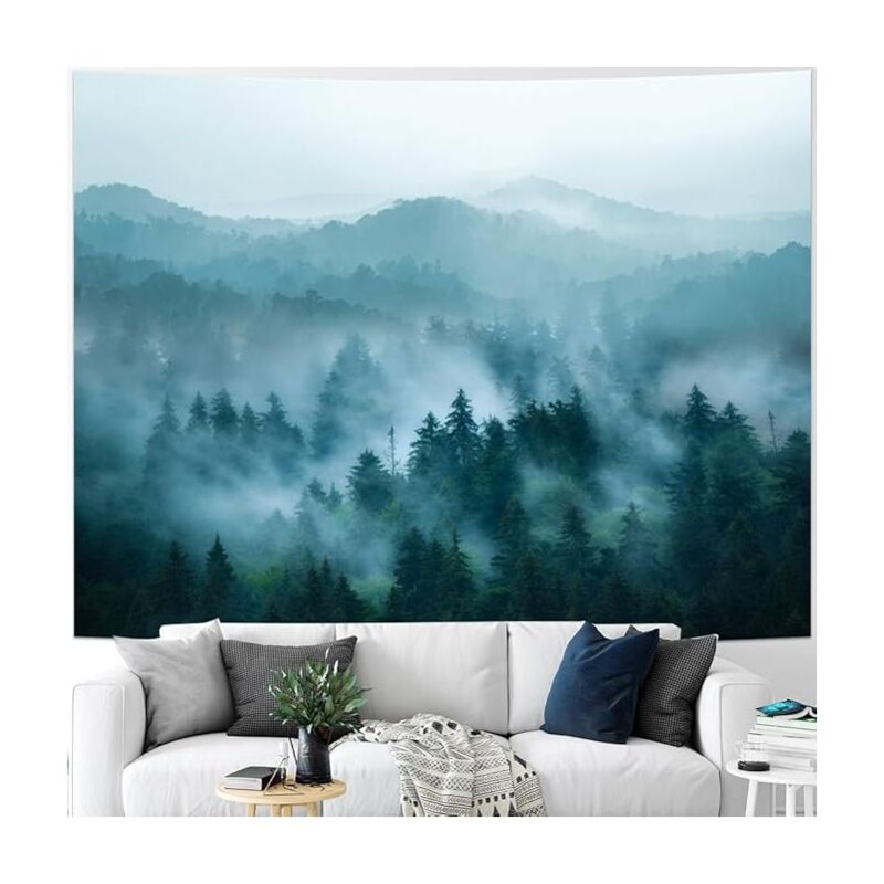 foto del prodotto bebusingoto arazzo con foresta e montagna, arazzo con albero nella foresta nebbiosa, arazzo con paesaggio naturale, arazzo con foresta di pini