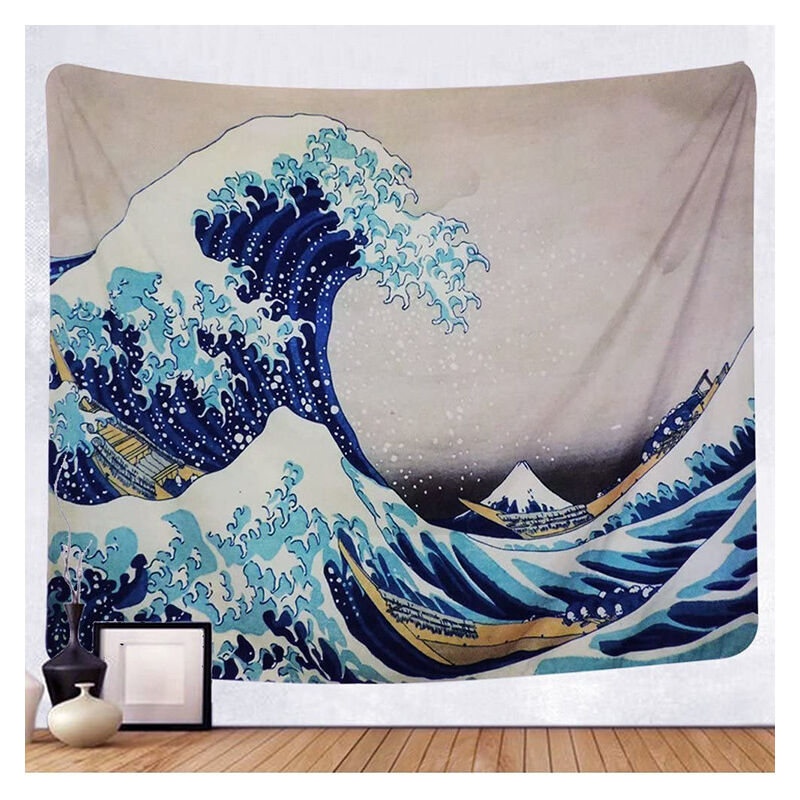 foto del prodotto bebusingoto arazzo da parete, arazzo mandala la grande onda di kanagawa , con decorazione artistica e naturale per la casa onda, l 150x200 cm 
