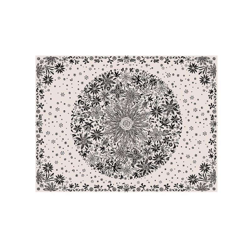foto del prodotto bebusingoto arazzo da parete boh mien, arazzo floreale beige e bianco con medaglione a pois e margherite, decorazione da parete boh mien hippie per