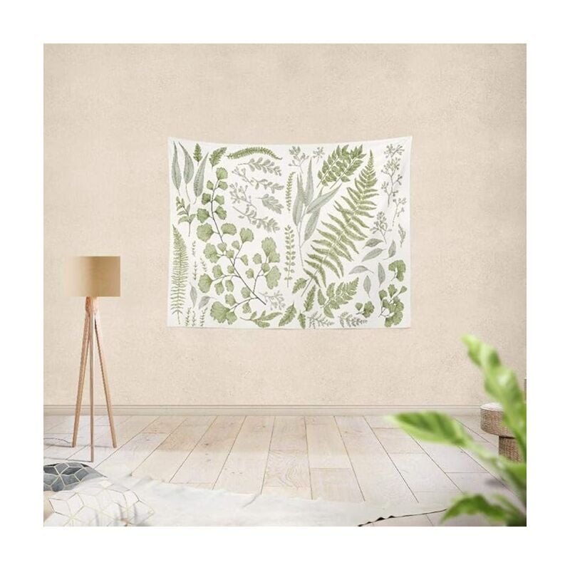 foto del prodotto bebusingoto arazzo da parete in poliestere con motivo floreale botanico bianco e verde, per camera da letto, soggiorno, dormitorio, decorazione
