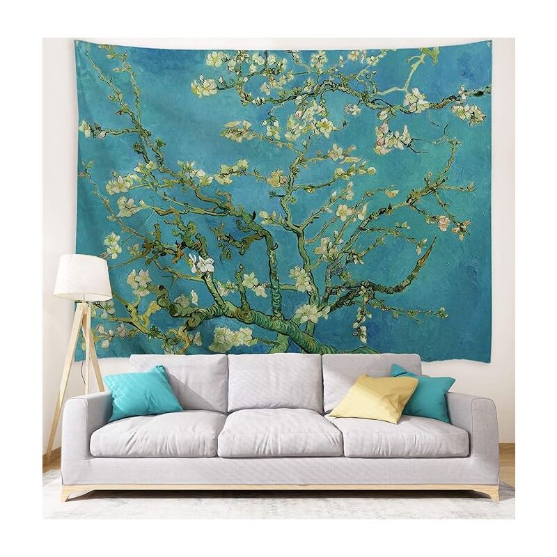 foto del prodotto bebusingoto arazzo da parete van gogh, dipinto a olio con fiori di albicocca, piante naturali, stile boh mien, decorazione da parete per dormitorio,