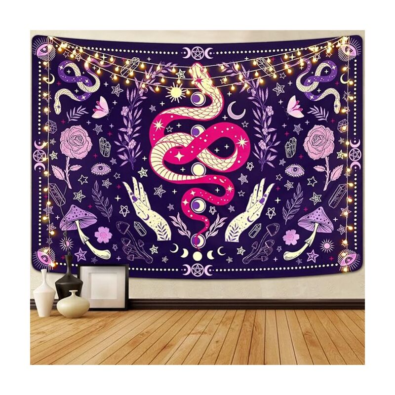foto del prodotto bebusingoto arazzo estetico con serpente, arazzo con fungo, arazzo con fasi lunari e stellari, arazzo con farfalla e fiore, arazzo con strega per