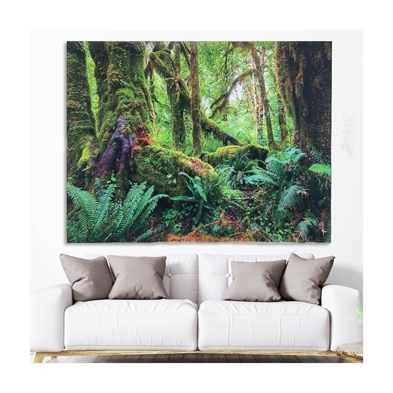 foto del prodotto bebusingoto arazzo fantasy forest, arazzo psichedelico oversize con tema giungla, arazzo misty forest, arazzo hippie per decorazioni quotidiane,