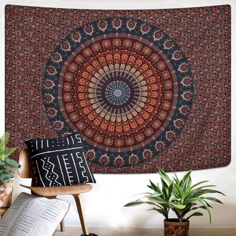 foto del prodotto bebusingoto arazzo mandala boemo, arazzo hippie, arazzo psichedelico con pavone, arazzo da parete boemo per camera da letto 100 x 150 cm 