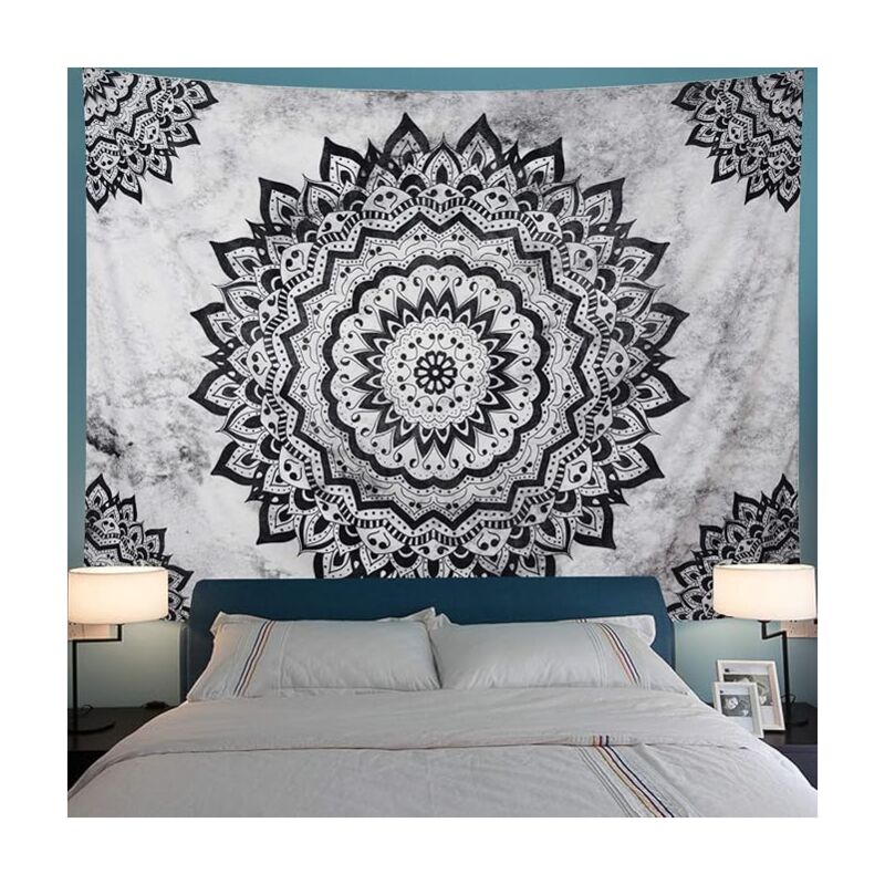 foto del prodotto bebusingoto arazzo mandala in bianco e nero, arazzo floreale boh mien, arazzo psichedelico hippie, arazzo da parete per camera da letto 51,2 59,1