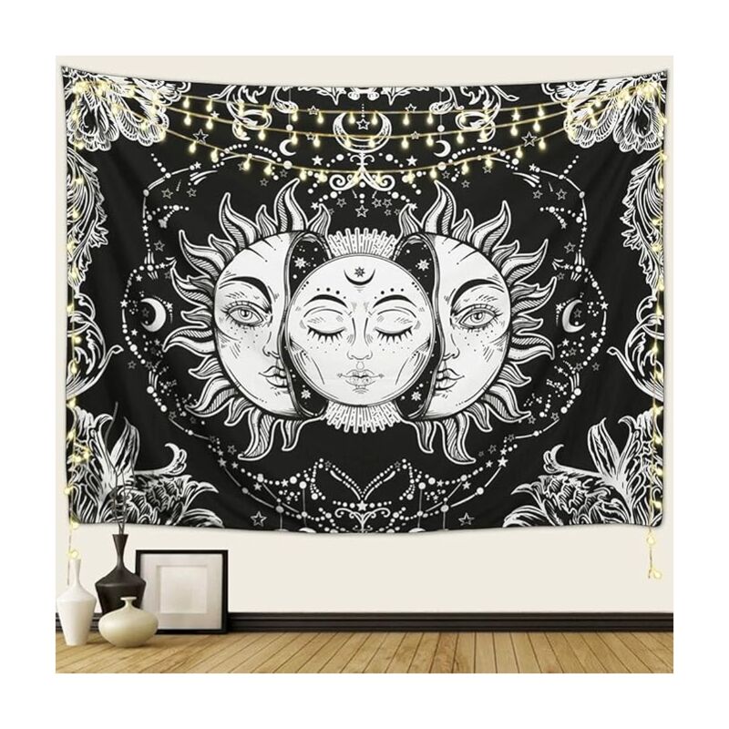 foto del prodotto bebusingoto arazzo sole e luna, sole e stelle, arazzo psichedelico pop mistico da appendere alla parete per camera da letto, coperta da spiaggia in
