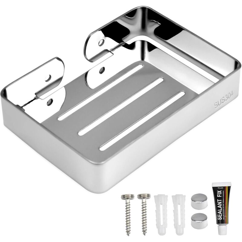 foto del prodotto bebusingoto argento portasapone in acciaio inox anti foratura, porta spugna da cucina autoadesivo, adatto per bagno e cucina