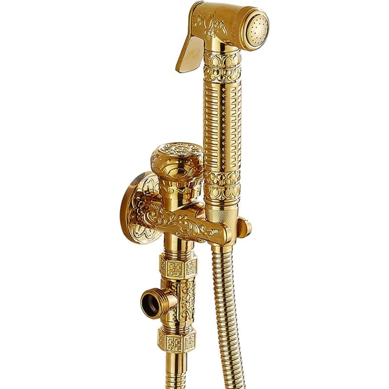 foto del prodotto bebusingoto bidet spray per wc, bidet spray dorato kit miscelatore doccia a parete in ottone kit doccia a mano per wc con acqua fredda