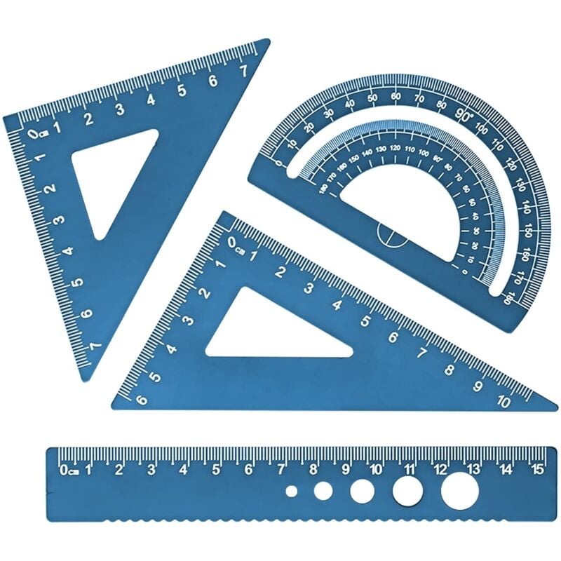 foto del prodotto bebusingoto blu righello goniometro quadrato, squadra per la scuola, con custodia, set di righelli per geometria matematica in lega di alluminio,