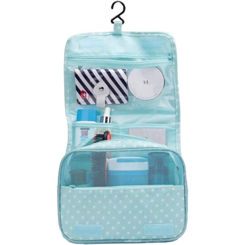 foto del prodotto bebusingoto borsa cosmetica da appendere, pieghevole e portatile, con gancio, borsa da viaggio, adatta a donne e ragazze, punto verde