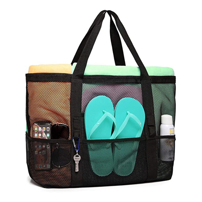 foto del prodotto bebusingoto borsa da spiaggia extra large da 35 litri, in rete con cerniera e tasche, ideale per le gite in spiaggia in famiglia, borse da viaggio