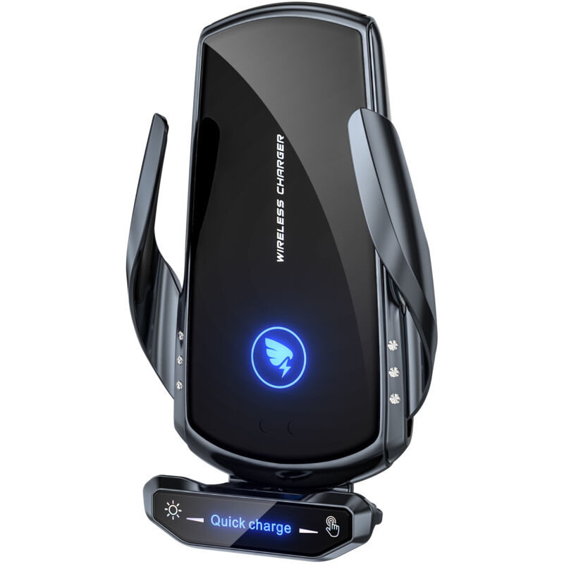 foto del prodotto bebusingoto caricabatterie per auto a induzione qi da 15 w, caricabatterie per auto wireless veloce con clip di presa d aria automatica e supporto