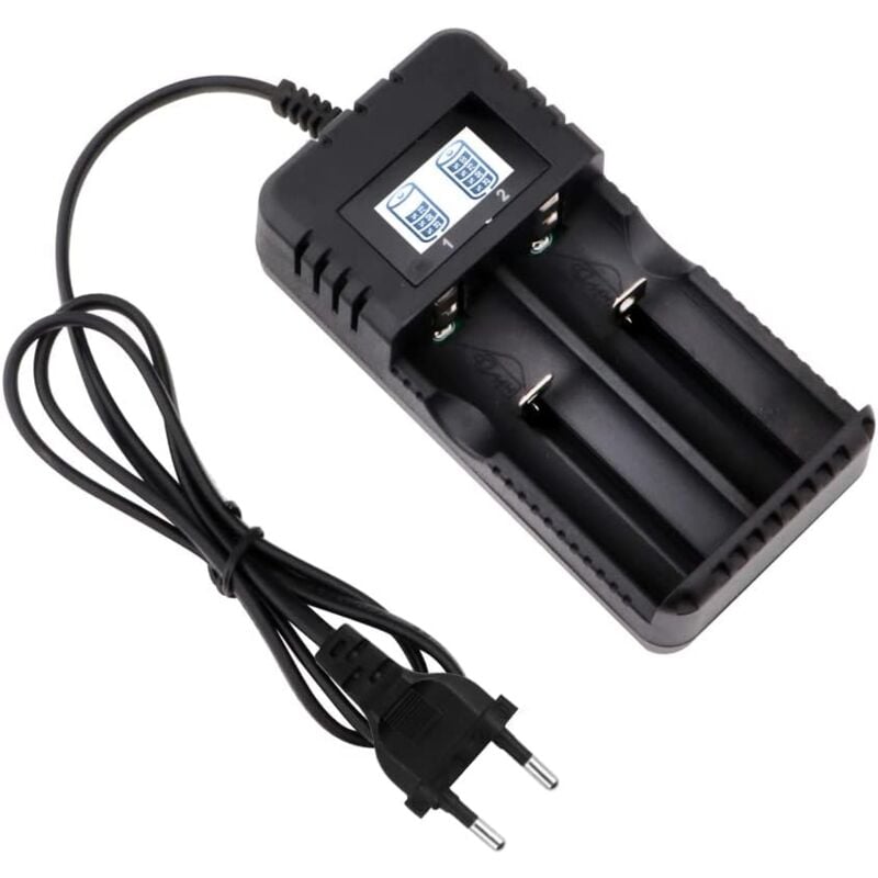 foto del prodotto bebusingoto caricabatterie universale intelligente a 2 slot per batterie 18650 a ricarica rapida con display lcd, compatibile con varie batterie