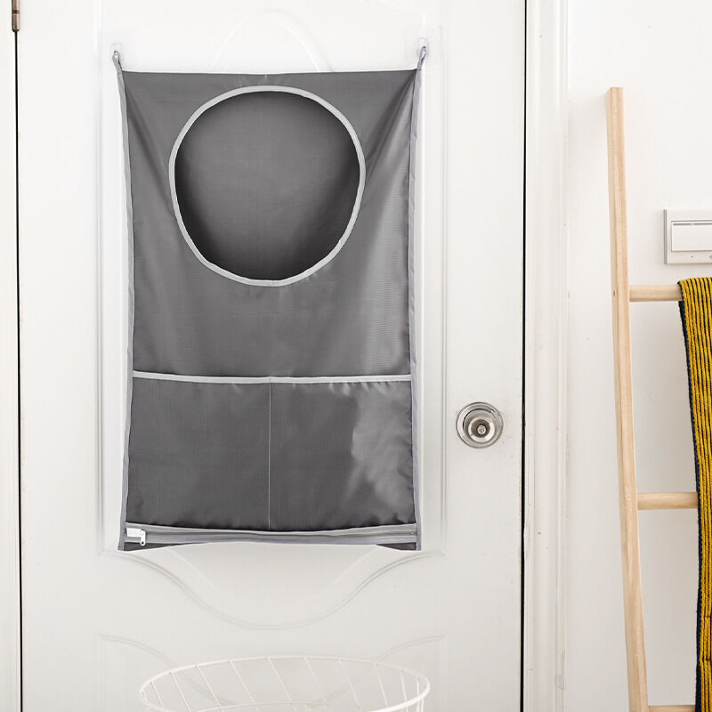 foto del prodotto bebusingoto cesto portabiancheria nero da appendere alla porta, sacco portabiancheria xl con ampia apertura per i vestiti sporchi di tutta la