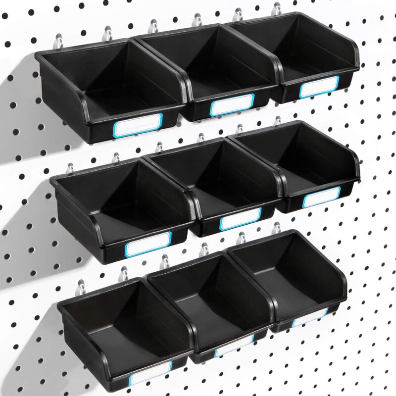 foto del prodotto bebusingoto confezione da 10 contenitori forati con ganci per organizzare gli accessori, neri, 908045 mm.