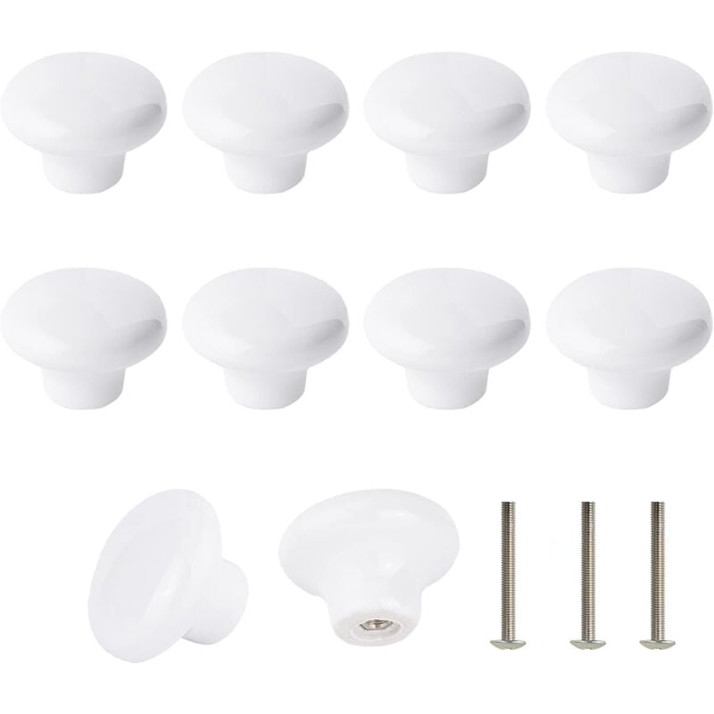 foto del prodotto bebusingoto confezione da 10 pomelli in ceramica bianca, maniglie per porte in ceramica, maniglie rotonde retr per cassetti da cucina in ceramica,