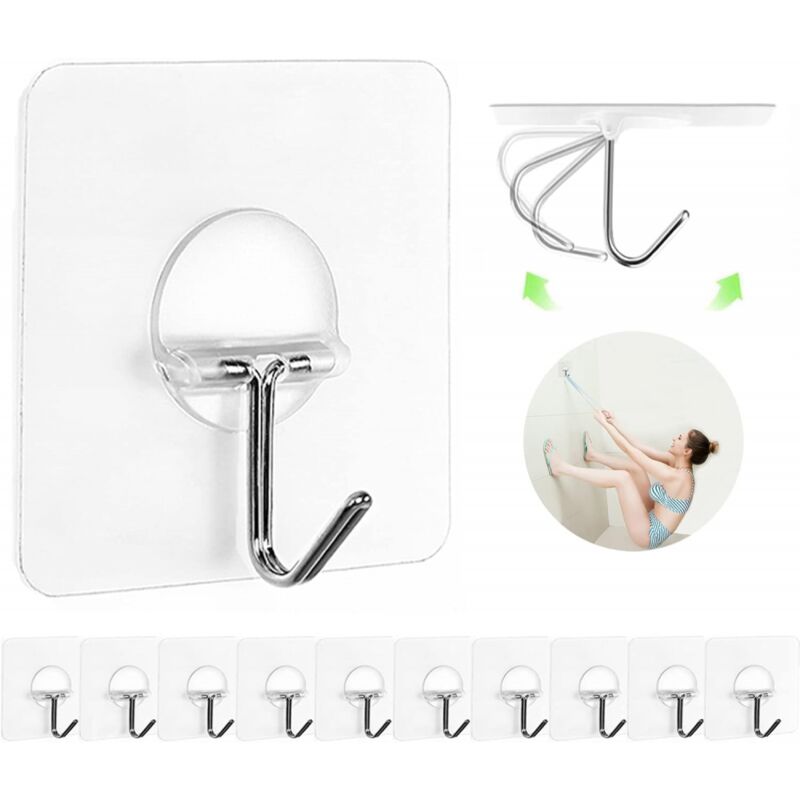 foto del prodotto bebusingoto confezione da 12 ganci adesivi per appendere asciugamani, cappotti, asciugamani, ganci trasparenti e impermeabili per bagno, doccia,