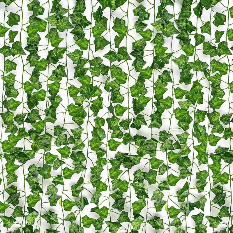 foto del prodotto bebusingoto confezione da 12 ghirlande di edera finta, viticci finti per decorare la stanza, piante finte, foglie di edera verde, protezione uv,