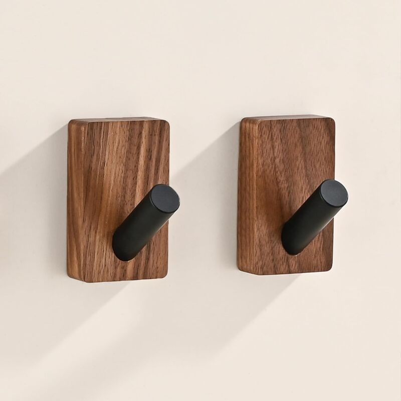 foto del prodotto bebusingoto confezione da 2 ganci da parete in legno, adesivi da parete, stile boh mien, ganci decorativi in legno di noce per asciugamani,