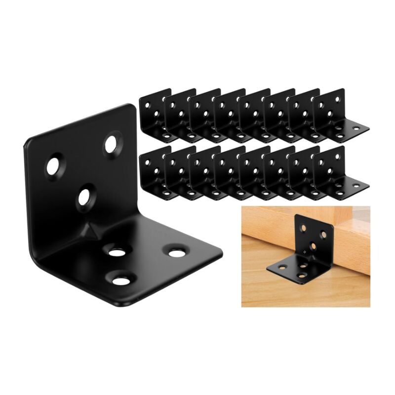 foto del prodotto bebusingoto confezione da 20 staffe di montaggio in acciaio inossidabile nero rinforzato, 38x30x30 mm, piastra di supporto in acciaio inossidabile