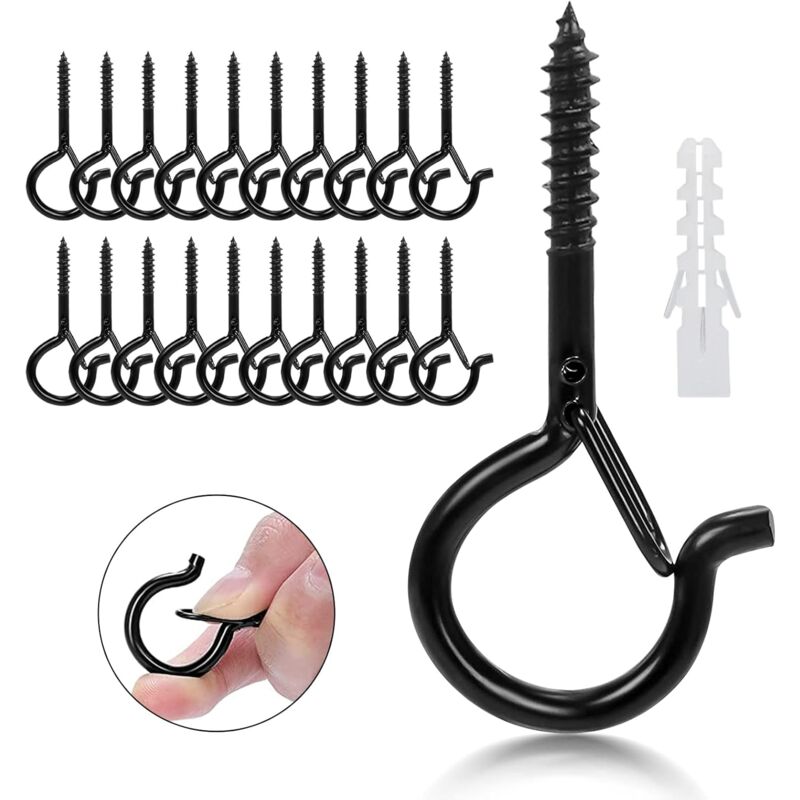 foto del prodotto bebusingoto confezione da 24 ganci a vite, ganci da soffitto q con fibbie di sicurezza, ganci da parete per esterni, da giardino, per piante,