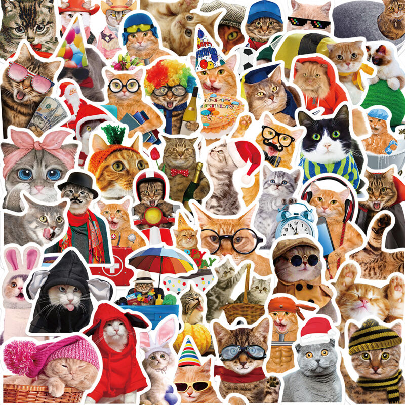 foto del prodotto bebusingoto confezione da 291 adesivi a forma di gatto, adesivi in vinile impermeabili kawaii per laptop, borraccia, skateboard, bagagli, paraurti,