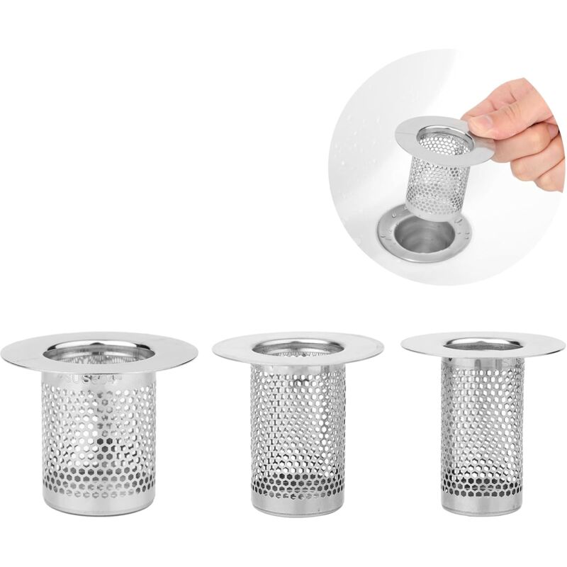 foto del prodotto bebusingoto confezione da 3 copri scarico vasca, raccogli capelli, filtro scarico doccia in acciaio inox, filtro scarico profondo, copri scarico